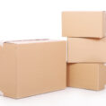 Pile of cardboard boxes over white background